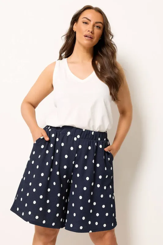 Yours Women's Polka Dot Shorts in Dark Navy Size: 18 Dark Navy 18