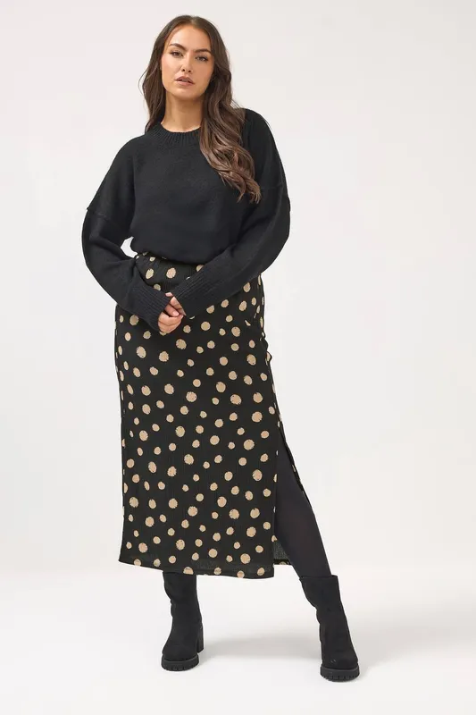 Yours Women's Polka Dot Skirt in Black Size: 20 Black