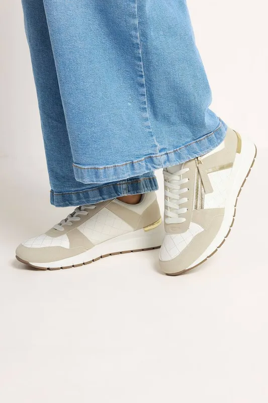 Yours Women's Quilted Wedge Trainers In Wide E Fit in Light Sand Size: 5E Light Sand