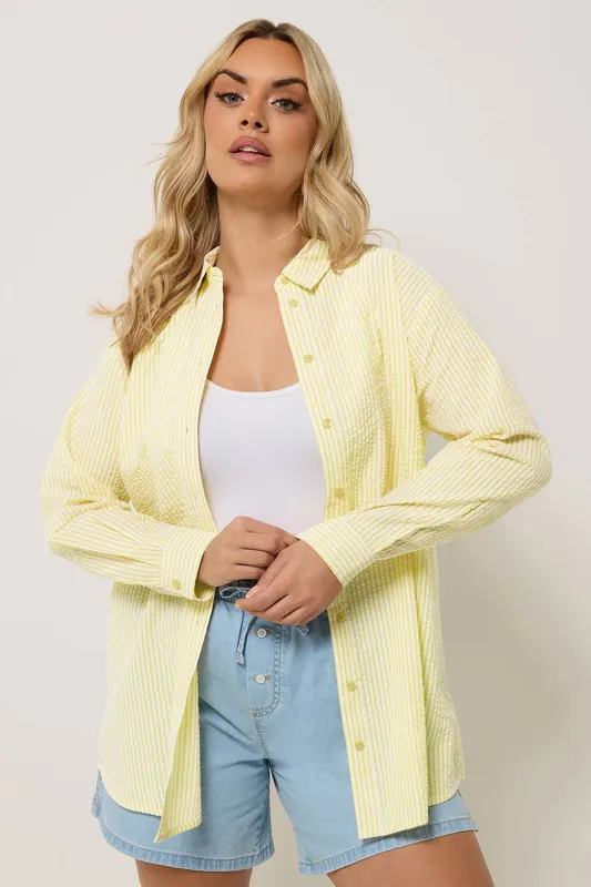 Yours Women's Stripe Textured Shirt in Lemon Size: 18 - Lemon