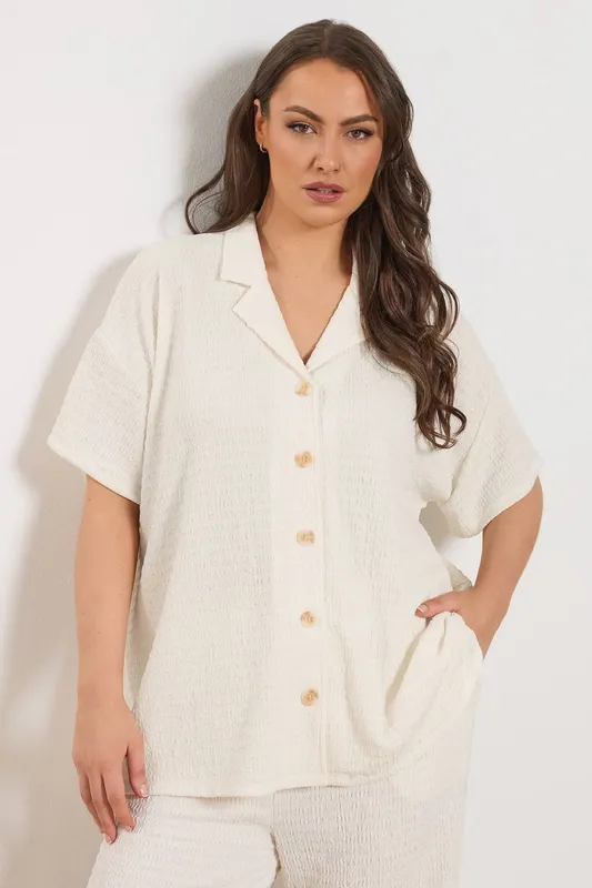 Yours Women's Textured Shirt in Ivory Size: 20 - Ivory