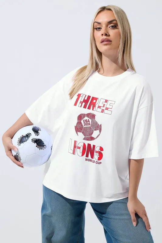 Yours Women's 'Three Lions' T-Shirt in White Size: 20 - White