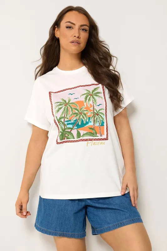 Yours Women's Tropical Graphic Print T-Shirt in White Size: 26-28 - White - Size: 26-28