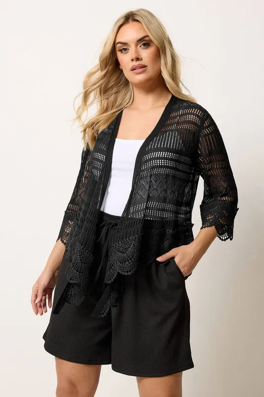 Yours Women's Waterfall Cardigan Sweater in Black Size: 30-32 - Black