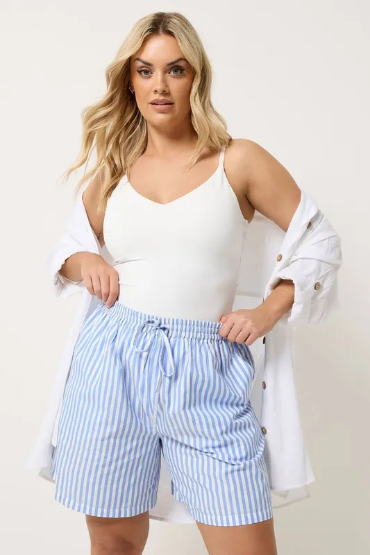 Yours Women's Woven Stripe Shorts in Light Blue Size: 20 - Light Blue