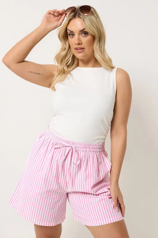 Yours Women's Woven Stripe Shorts in Pink Size: 22-24 - Pink