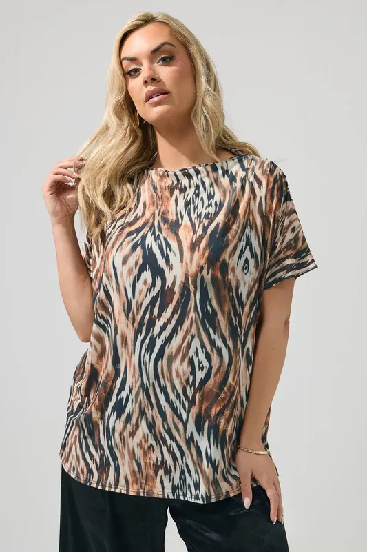 Yours Women's Zebra Drape Shoulder Top in Brown Size: 20 Brown 20