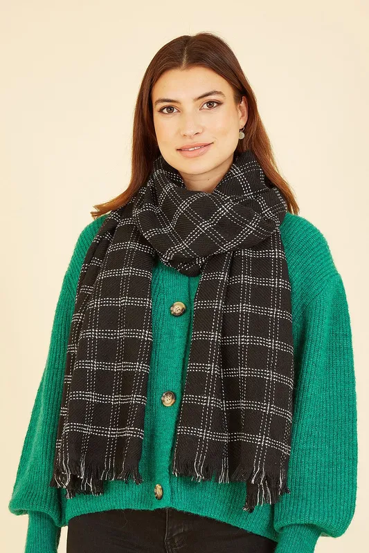 Yumi Women's Black Check Scarf Black One Size