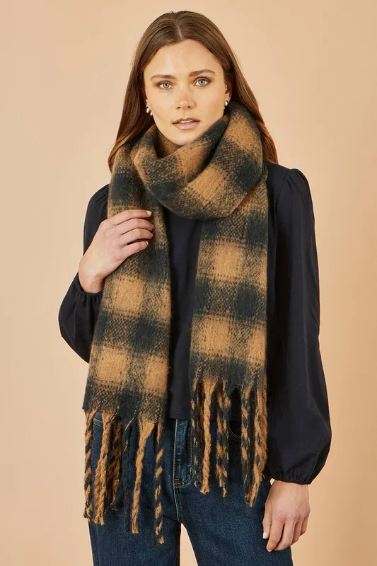 Yumi Women's Brown Check Soft Scarf - Brown