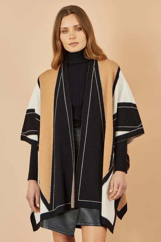 Yumi Women's Brown Colour Block Cape Brown One Size