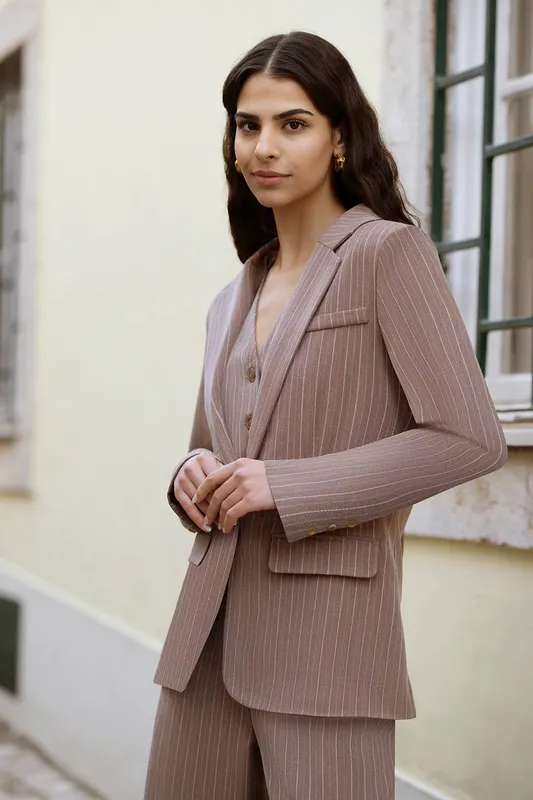 Yumi Women's Brown Pinstripe Blazer Size: 10 - Brown