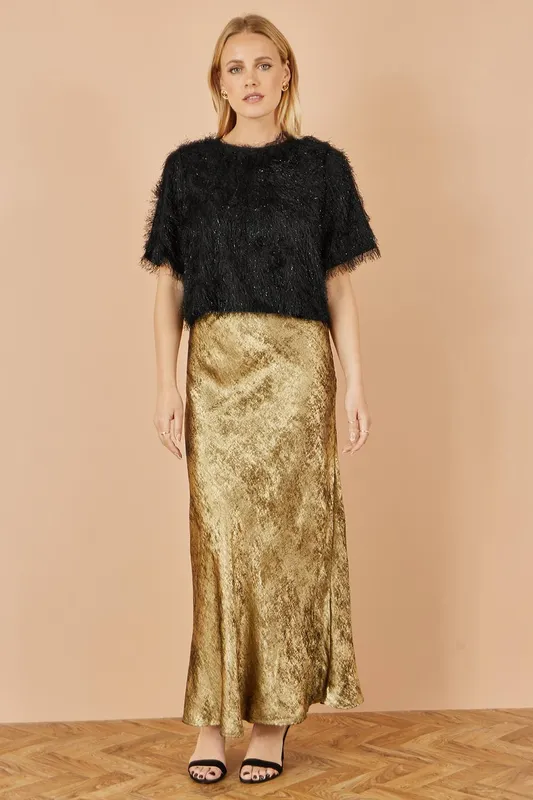 Yumi Women's Gold Satin Midi Skirt Size: 8 - Gold