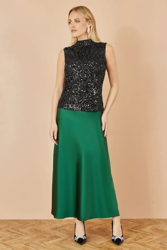 Yumi Women's Green Satin Midi Skirt Size: 10 Green 10
