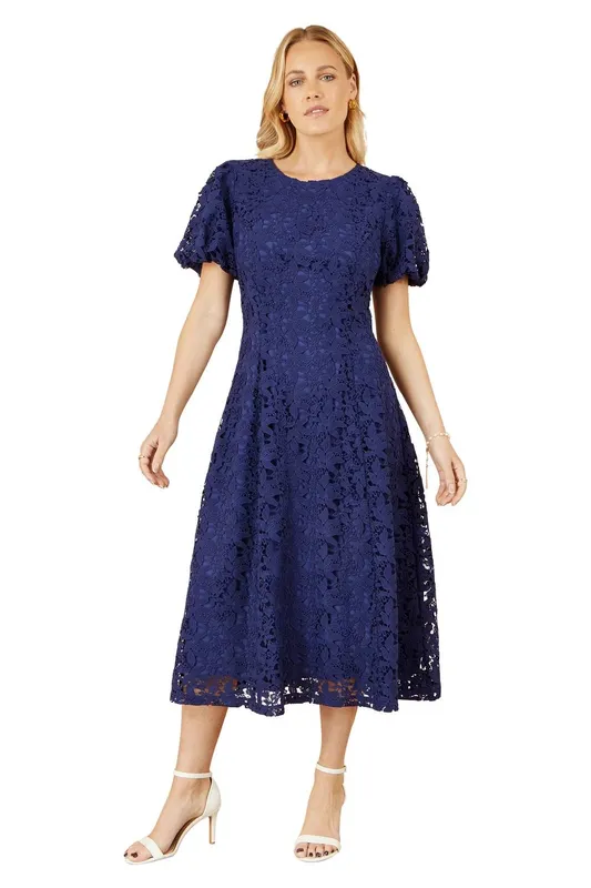 Yumi Women's Navy Lace Midi Dress Size: 10 - Navy
