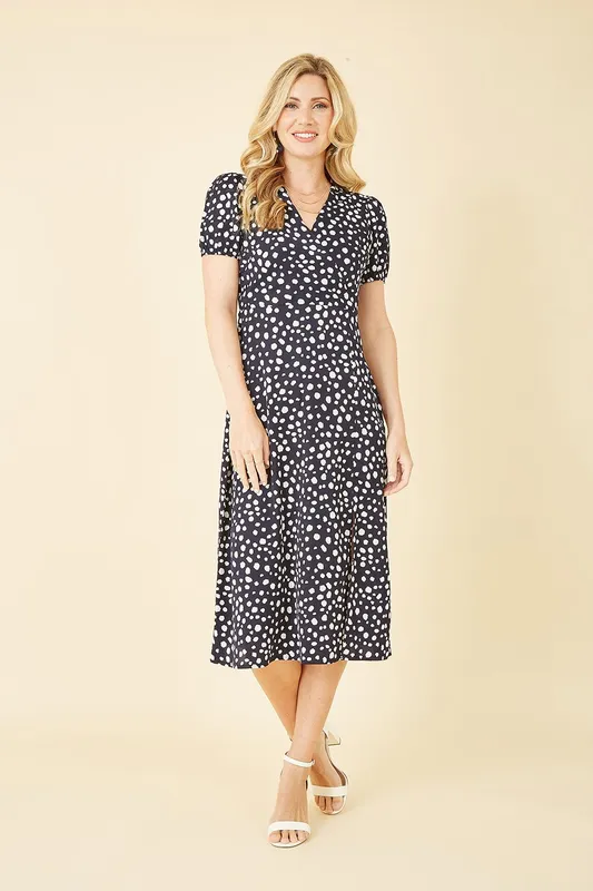Yumi Women's Navy Spot Midi Tea Dress Size: 12 Navy 12