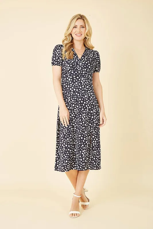 Yumi Women's Navy Spot Midi Tea Dress Size: 8 - Navy