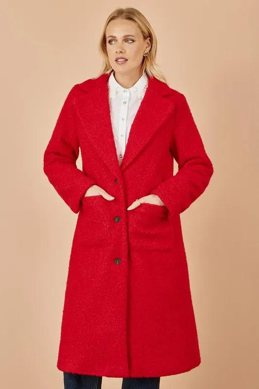 Yumi Women's Red Boucle Long Line Coat Size: 12 - Red