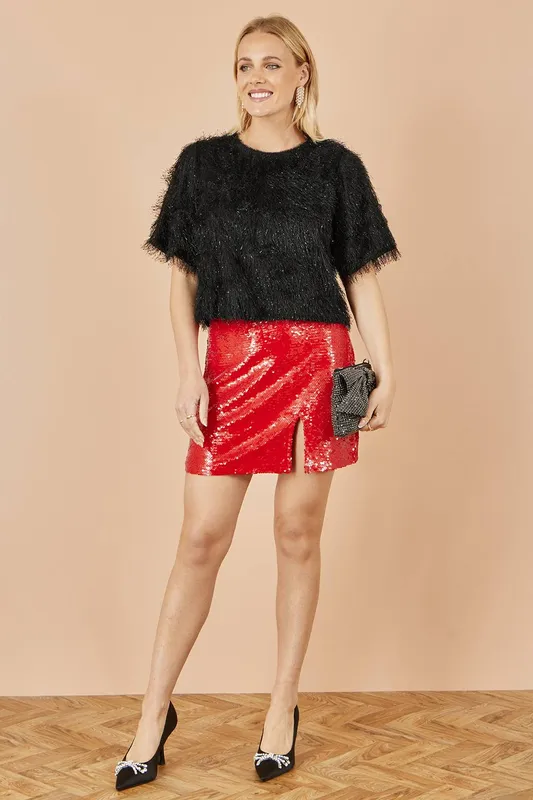 Yumi Women's Red Sequin Mini Skirt Size: 10 Red 10