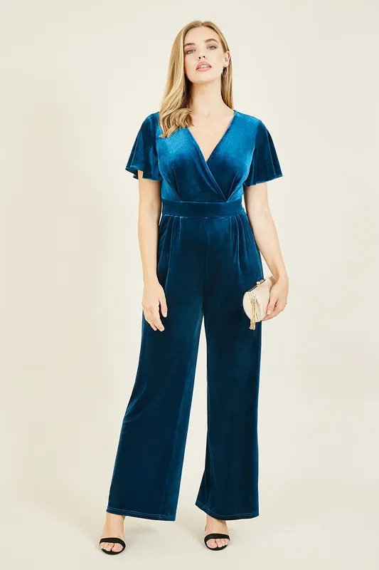 Yumi Women's Teal Velvet Jumpsuit Size: 12 Teal 12