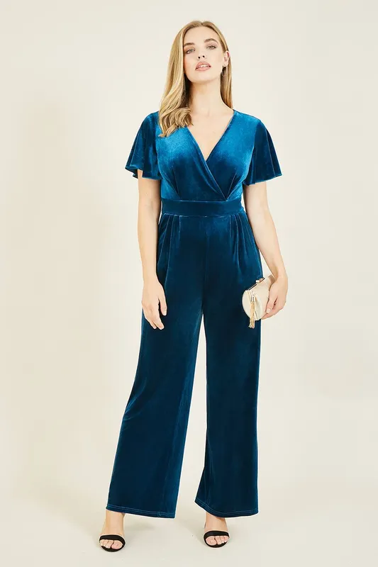 Yumi Women's Teal Velvet Jumpsuit Size: 14 - Teal