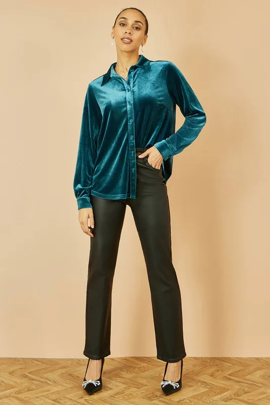 Yumi Women's Teal Velvet Relaxed Fit Shirt Size: 12 Teal 12