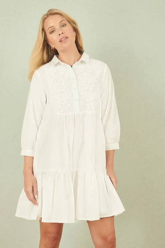 Yumi Women's White Cotton Flower Tunic Dress Size: 8 - White - Size: 8