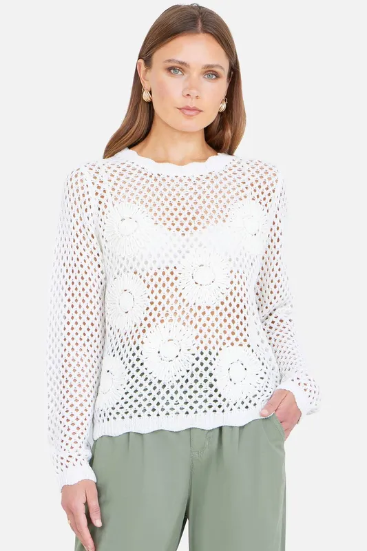 Yumi Women's White Flower Crochet Jumper Size: Small White S