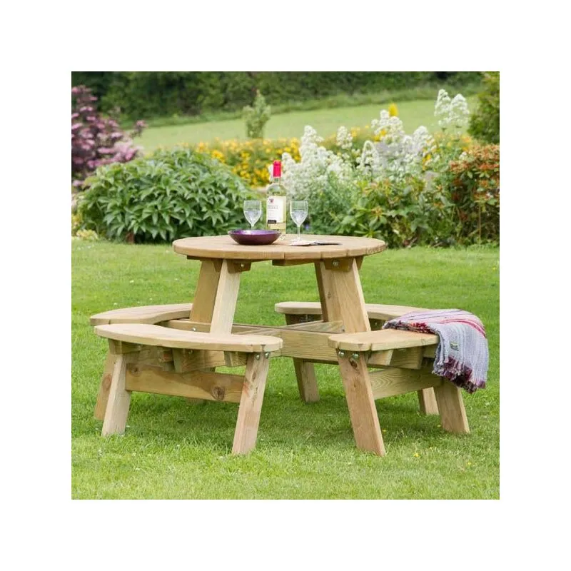 Zest - Katie Round Wooden Picnic Table Garden Bench Seat pefc 4 Seater