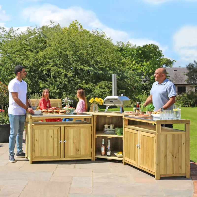 Zest - Terraza Outdoor Kitchen Garden Corner Unit Double Cupboard Set Modular Wood