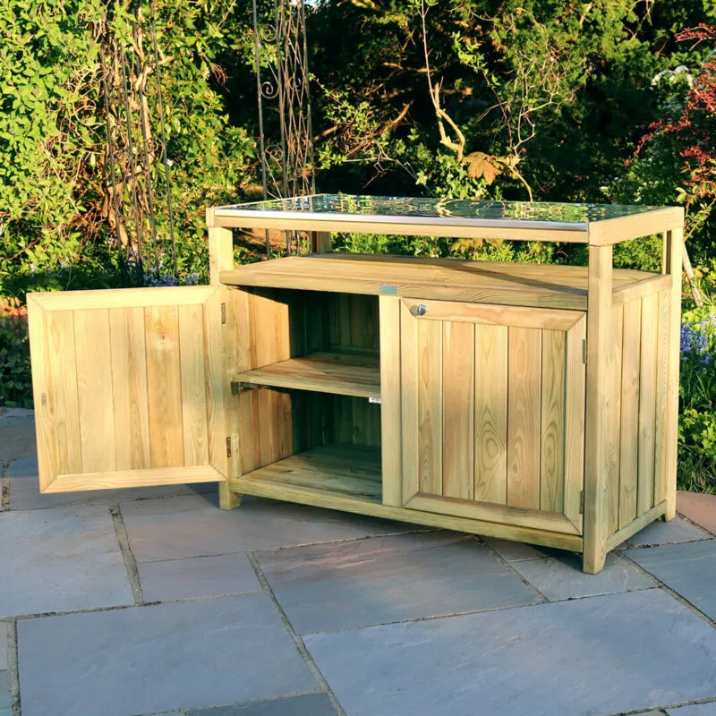 Zest - Terraza Outdoor Kitchen Garden Double Unit Cupboard Side Table Storage Wood