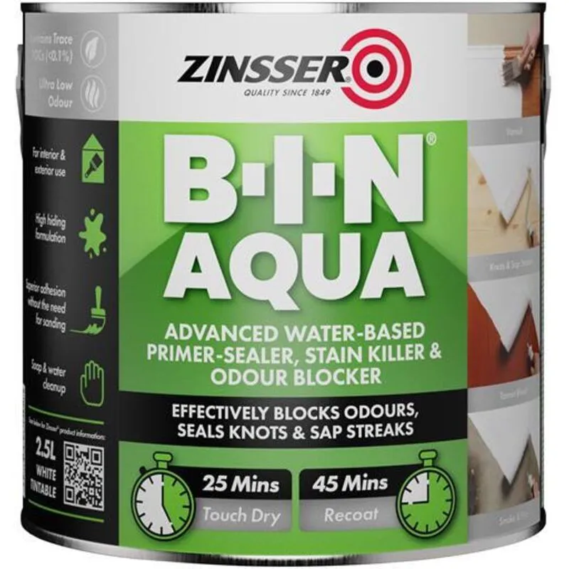 Zinsser - ZN7440001C1 b-i-n Aqua Primer Sealer Blocker 2.5 Litre ZINBINA25L