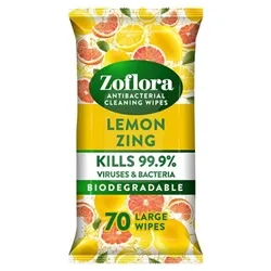 Zoflora Lemon Biodegradable Antibacterial Cleaning Wipes 70's Pack 6