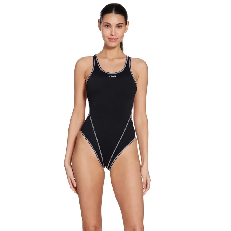 Zoggs Melbourne Haxback Swimsuit Black / White 40 Women